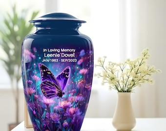 Personalized Butterfly Urn – Cremation Urns for Human Ashes - Keepsake Box - Purple Urns for Human Ashes Adult Female - Funeral Urn for Mom