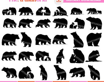 Paquete SVG de silueta de oso, archivos PNG de mamá osa para Cricut, oso de montaña para Cricut, familia de osos SVG, cachorro de oso bebé PNG