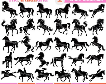Horse SVG Bundle, Cowboy Silhouette, Horse Silhouette, Horse Rider SVG, Western Png Clipart, Farm Animal SVG, Equestrian Cricut Files