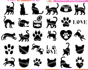 Cat Silhouette Bundle, Cat SVG, Cat Clipart, Cat Head Svg, Cat Face SVG, Pet Animal Silhouette Portrait, Cat Cut File, Kitten Svg, Kitty Svg