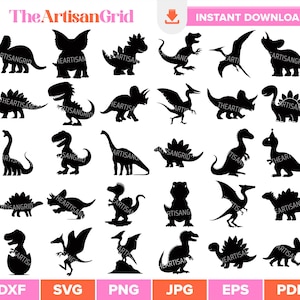 Dinosaur SVG Bundle, Dinosaur Silhouettes, Cute Dinosaur SVG Files for Cricut, Dinosaur Clipart, Dinosaur PNG bundle, Dinosaur Cut Files Dxf