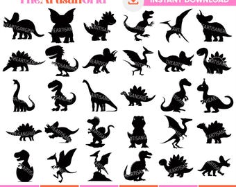 Dinosaur SVG Bundle, Dinosaur Silhouettes, Cute Dinosaur SVG Files for Cricut, Dinosaur Clipart, Dinosaur PNG bundle, Dinosaur Cut Files Dxf