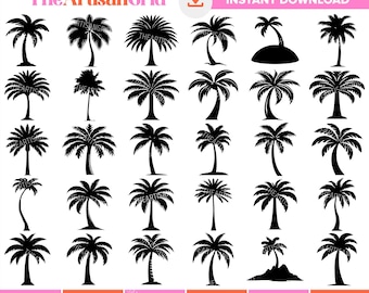 Palme SVG-Bundle, tropische Palme Silhouette, Strand Palme Clipart, Cricut-Dateien für Küstendekor, Palme Schnittdateien, Strand SVG