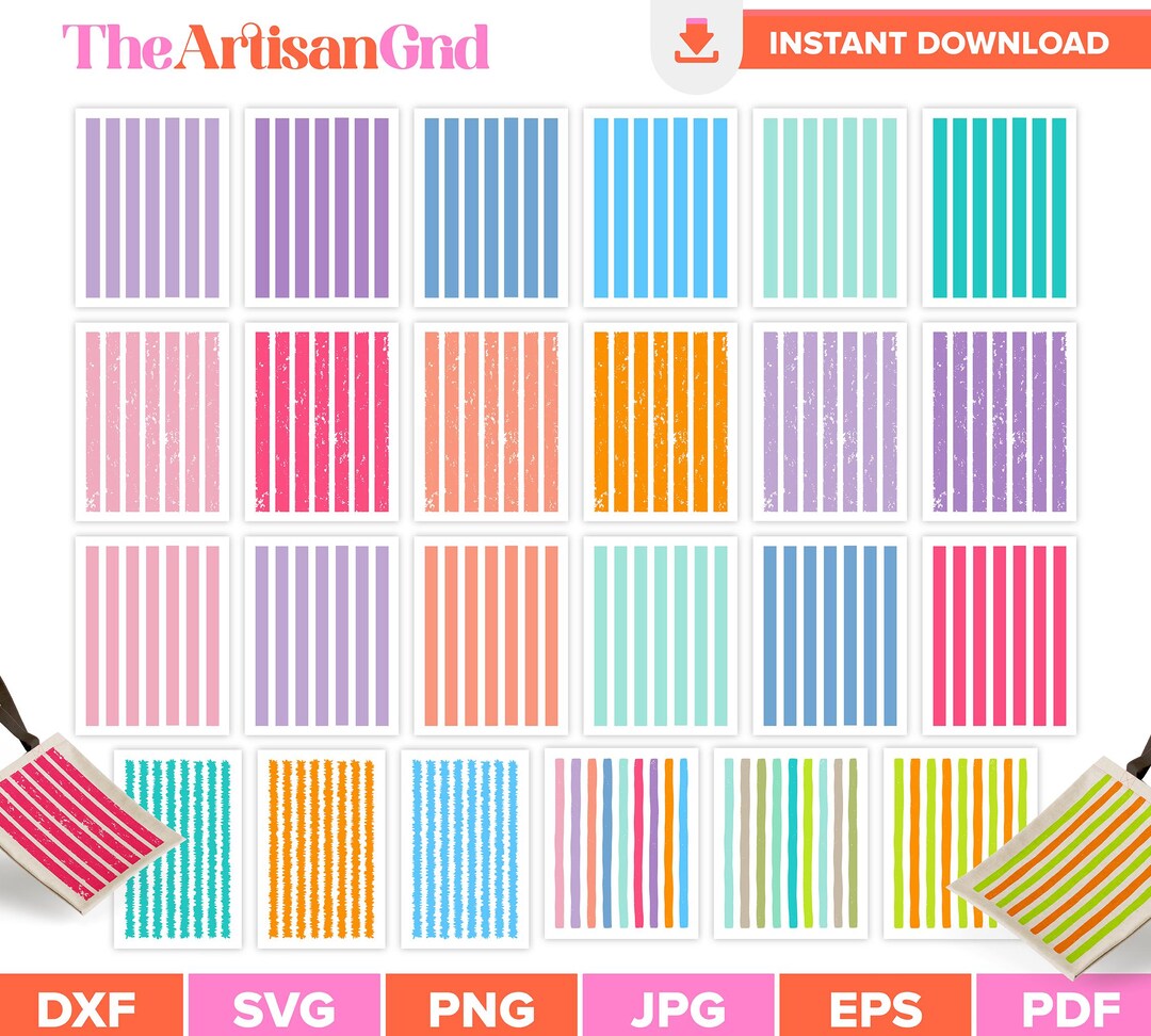 50 Summer Distressed Stripes SVG Bundle, Retro Stripe PNG Clipart ...