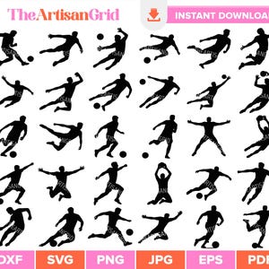 Soccer Player SVG Bundle, Soccer Player Silhouette, Soccer Designs, Soccer Player PNG, Football Player SVG, Football Clip Art Cut File