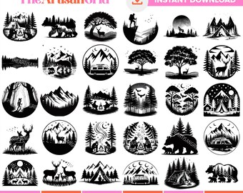 Forest Landscape SVG, Forest SVG Bundle, Forest silhouettes, Landscape SVG, Pine Trees Svg, Mountain Svg, Woodland Svg, Christmas Tree Svg