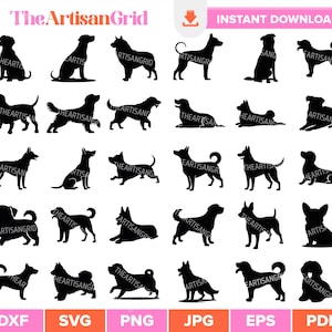 Hond silhouet SVG-pakket, hondenrassen clipart png bundel, aangepast huisdier silhouet, hond kunst aan de muur, SVG voor Cricut, snijden bestanden dxf, hond Memorial