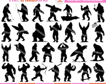 Bigfoot SVG Bundle, Sasquatch Silhouette Files for Cricut, Adventure Camping SVG, Bigfoot Walking, Outdoors Silhouette PNG, Digital Download