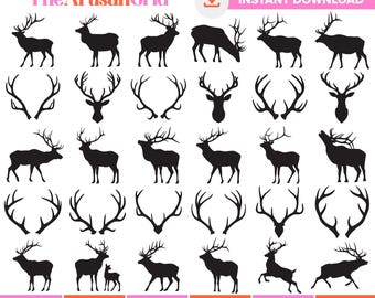 Elk Silhouette SVG Bundle, Elk Hunting SVG, Antler Clipart, Bugling Bull Elk, Stag Head, Cut Files for Cricut, Rustic Decor, Wildlife Scene