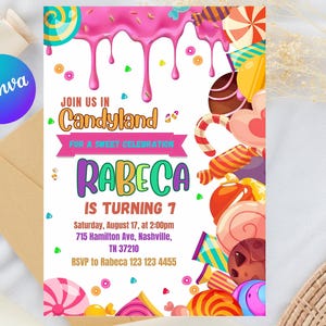 Editable Candy Birthday Invitation Template: Sweet Celebration (Digital Download, PDF File)