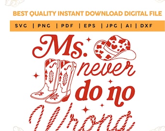 Western Cowgirl Clipart PNG Bundle: Ms Never Do No Wrong (Digital Download