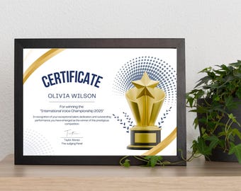 Bearbeitbare Urkundenvorlage für den Musikpreis | Canva Design (Digitaler Download)