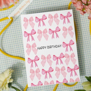 Pink Bow Birthday Card, Printable Happy Birthday Card, Digital Download Greeting, Cute Girl Birthday Card