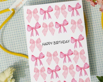 Pink Bow Birthday Card: Printable Girl's Greeting (Digital Download 5x7 PNG File)