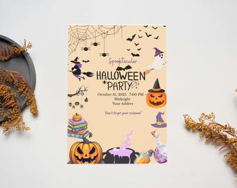 Editierbare Spooktacular Halloween Party Einladung | Gruseliges Kürbis-Thema einladen | Herbst Digital Einladen | Sofortdownload | Canva Vorlage