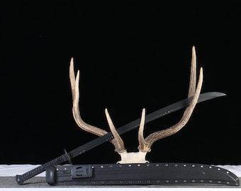 Hand Forged Tactical Katana,Matte Black Carbon Steel Blade,Home Decor Display Sword