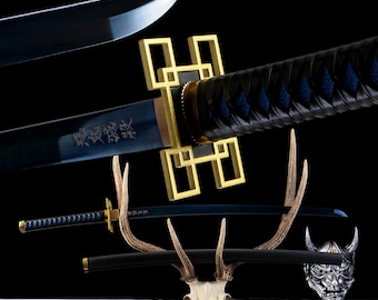 Hand-Forged Muichiro Sword Replica, Demon Slayer Blue Blade Katana, Carbon Steel Collectible with Scabbard