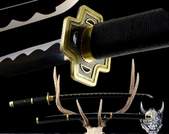 Zoro's Yubashiri Sword Replica - Handcrafted Anime Katana with Black Scabbard & Gold Accents