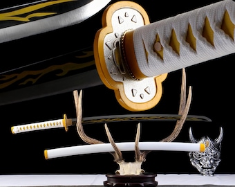 Handmade Demon Slayer Katana | Zenitsu Gold Flame Carbon Steel Replica