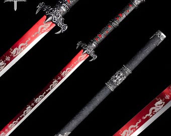 Handmade Dragon Katana | 1060 Carbon Steel Samurai Sword for Display, Anime Cosplay Gift