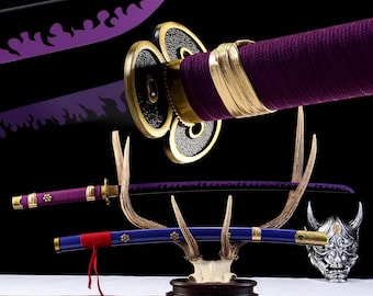 Handmade Zoro Enma Katana Replica, One Piece Anime Sword, Purple Blade
