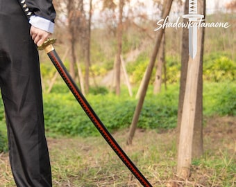 Zoro Shusui Katana, Handmade 1045 Carbon Steel, Black Blade Red Flame, Cosplay Display