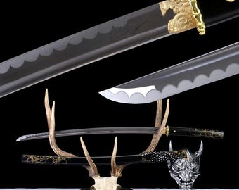 Ghost of Yotei Inspired Katana - Floral Engraved Display Sword with Gold Accents