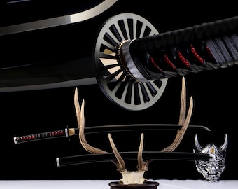 Tanjiro Kamado Nichirin Sword Replica, 1045 Carbon Steel with Circular Tsuba,Anime Cosplay Katana