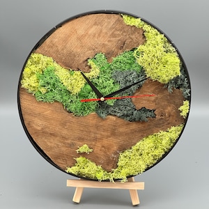 Moss Wall Decor Clock, Wooden Wall Clock, Artificial Moss Wall Decor, Uniqe Home Gift, Natural Gift