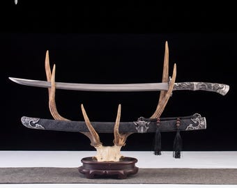 Handmade Silver Dragon Sword, 1060 Carbon Steel, Fathers Day Gift, Samurai Style Decor