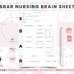 SBAR Nursing Report Sheet Template | Student Nurse Brain Sheet | ICU Med Surg Study Organizer | Care Plan Notes | Digital Download