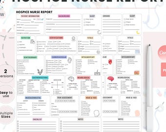 Hospice Nurse Report Sheet | Head to Toe Assessment Organizer | Nursing Notes Study Template | Vital Signs Tracker | Med Surg Student Tool