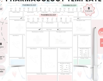 Pharmacology Study Template | Nursing School Notes Organizer | Medication Flash Cards | Student Drug Study Sheet | Med Surg Notes