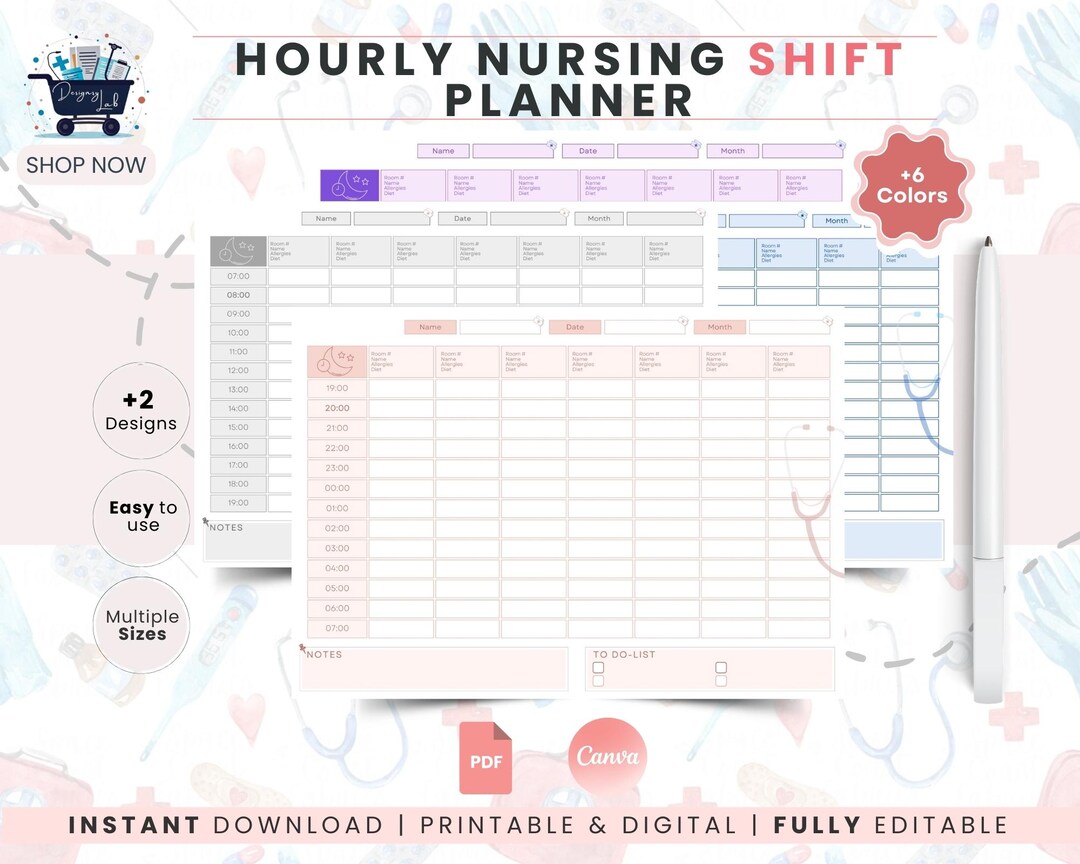 Nurse Shift Planner Printable | Hourly Nursing Notes Organizer | 7 ...
