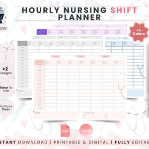 Nurse Shift Planner Printable | Hourly Nursing Notes Organizer | 7 Patient Report Sheet | Day & Night Shift | CNA Shift Planner Template