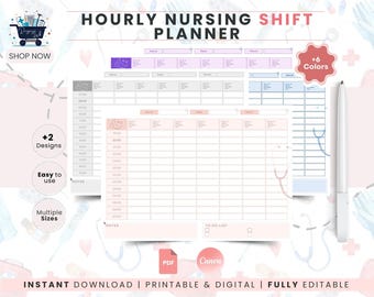 Nurse Shift Planner Printable | Hourly Nursing Notes Organizer | 7 Patient Report Sheet | Day & Night Shift | CNA Shift Planner Template