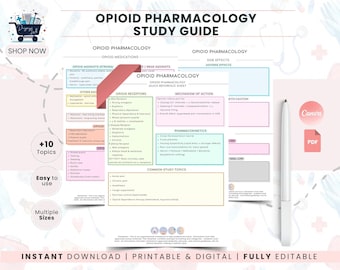 Opioid Pharmacology Study Guide | Opioid Medication Notes Organizer | Nursing School Cheat Sheet | Med Surg Pharmacology Flashcards Download