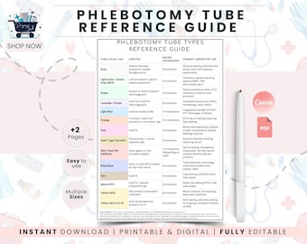 Phlebotomy Tube Chart | Blood Collection Study Guide | Order of Draw Reference | Lab Student Organizer | Medical Lab Tech Cheat Sheet