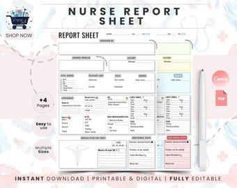 Nurse Report Sheet Template | Clinical Brain Sheet for Nursing Students | Patient Care Organizer Printable Digital Download