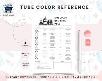 Phlebotomy Tube Color Reference Chart | Order of Draw Study Sheet | Lab Student Printable Cheat Sheet | Phlebotomy Student Gift