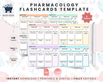 Pharmacology Flashcard Template | Drug Study Note Cards | Medication Study Sheet | Nursing School Notes Organizer