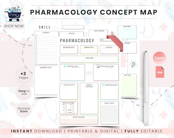 Pharmacology Study Template | Nursing Study Guide Organizer | Medication Template | Nursing Concept Map | Med Surg Template PDF
