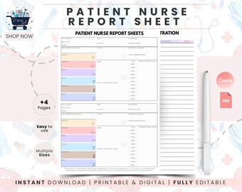 Nurse Report Sheet | Nursing Student Organizer | Clinical Notes Tracker | Med Surg Study Tool | Patient Info Log | RN School Planner