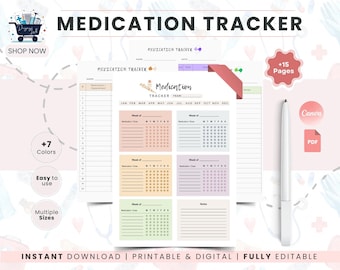Medication Tracker Printable PDF, Medical Planner with Health Log, Weekly Medication Log, Supplement Tracker, Healthcare Planner