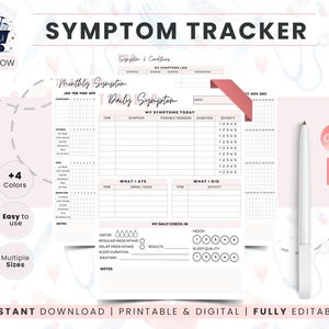 Symptom Tracker Printable | Daily Health Journal | Chronic Pain Log | Medical Binder | Medication Tracker | Wellness Planner A4