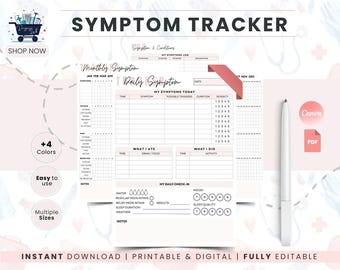Symptom Tracker Printable | Daily Health Journal | Chronic Pain Log | Medical Binder | Medication Tracker | Wellness Planner A4