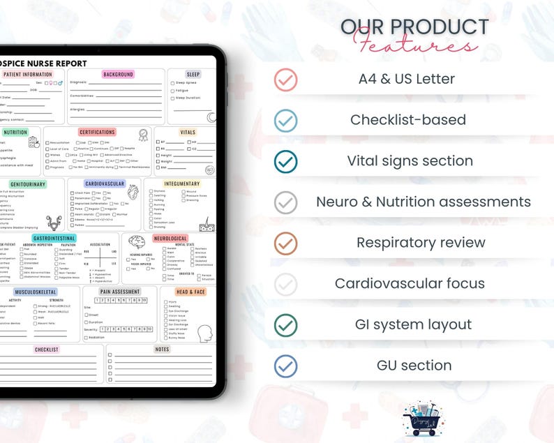 Hospice Nurse Report Sheet | Head to Toe Assessment Organizer | Nursing ...