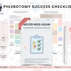 Phlebotomy Study Checklist Template | Order of Draw Organizer | Student Blood Draw Practice Review Printable PDF A4 & US Letter