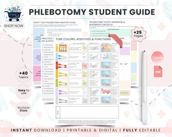 Phlebotomy Student Guide | Order of Draw Cheat Sheet | Phlebotomy Student Badge Buddy | Lab Tech Pocket Cards | Medical Lab Study Notes