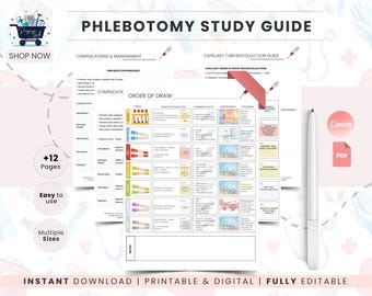 Phlebotomy Study Guide, Order of Draw and Lab Values, Printable Notes for Lab Tech Student Nurse Medical Assistant PDF A4 | US Letter